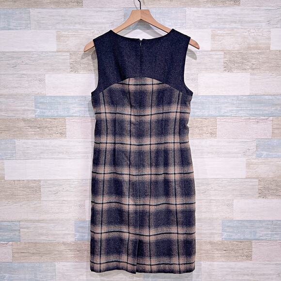 Banana Republic Flannel Plaid Sheath Dress Gray Brown Wool Blend Work Womens 6 - Picture 3 of 6